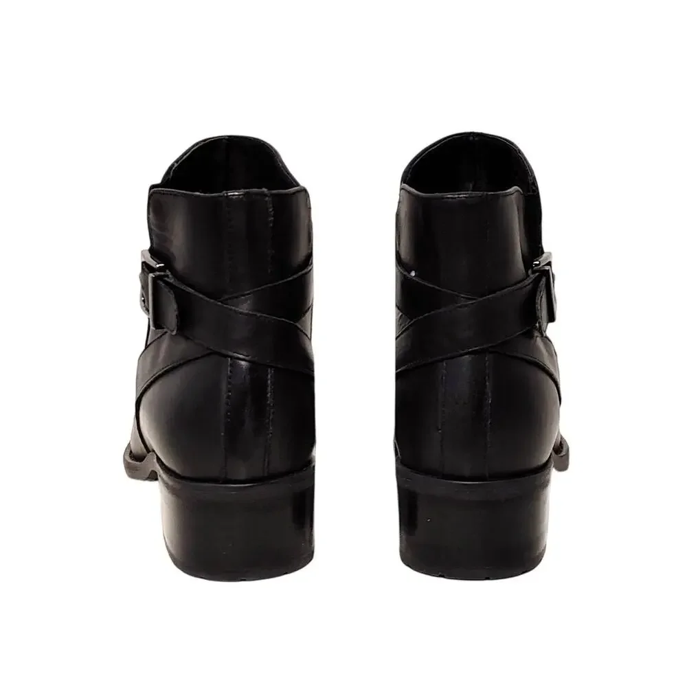 David Tate Centro Leather Waterproof Ankle Boots Side Buckle Black Womens 8.5WW